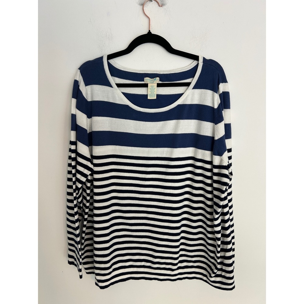 Y2K Caribbean Joe Navy Blue White Striped Knit Top Long Sleeve Sweater Womens 3X